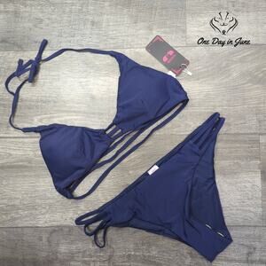 Shekini Halter Cut Out Strappy Bikini Swimsuit Size L